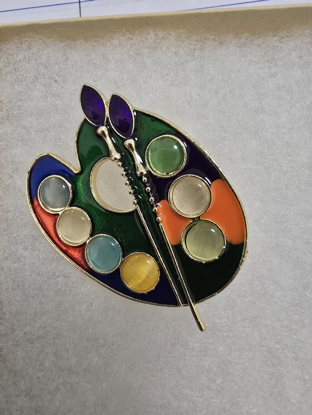 Artist Palette Enamel Brooch with Paintbrushes - Multicolor
